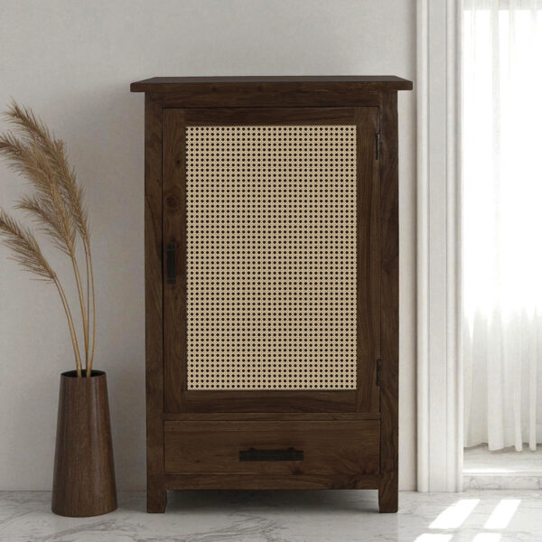 The Attic Sheesham Mini Glazed Bookcase |Walnut Matte Finish