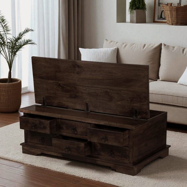 The Attic Leamington Coffee Table - Solid Wood Centre Table with Walnut Matte Finish for Elegant Living Room Decor