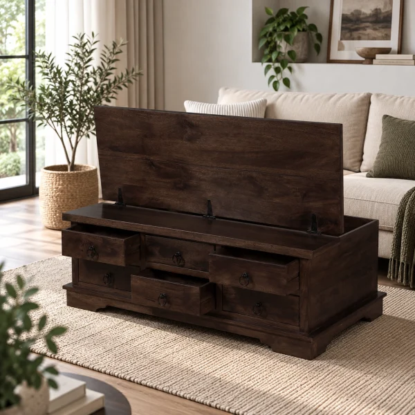 The Attic Leamington Coffee Table - Solid Wood Centre Table with Walnut Matte Finish for Elegant Living Room Decor