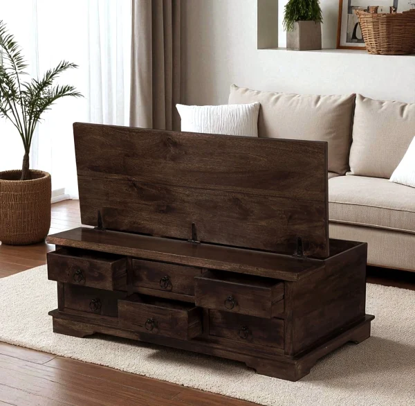 The Attic Leamington Coffee Table - Solid Wood Centre Table with Walnut Matte Finish for Elegant Living Room Decor