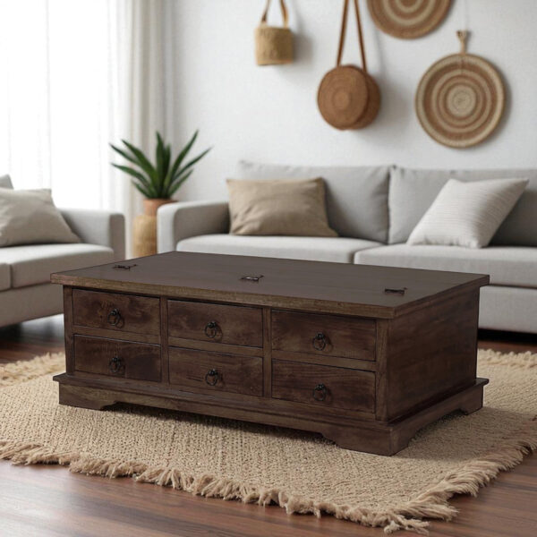 The Attic Leamington Coffee Table - Solid Wood Centre Table with Walnut Matte Finish for Elegant Living Room Decor