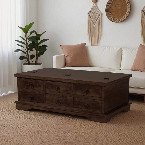 The Attic Leamington Coffee Table - Solid Wood Centre Table with Walnut Matte Finish for Elegant Living Room Decor