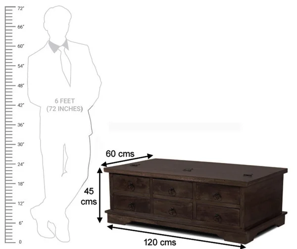The Attic Leamington Coffee Table - Solid Wood Centre Table with Walnut Matte Finish for Elegant Living Room Decor