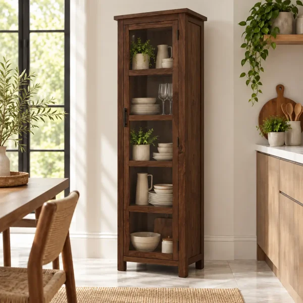 The Attic Arkansas Multipurpose Cabinet - Solid Wood Bookshelf and Kitchen Cabinet with Walnut Matte Finish
