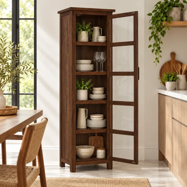 The Attic Arkansas Multipurpose Cabinet - Solid Wood Bookshelf and Kitchen Cabinet with Walnut Matte Finish