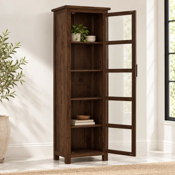 The Attic Arkansas Multipurpose Cabinet - Solid Wood Bookshelf and Kitchen Cabinet with Walnut Matte Finish