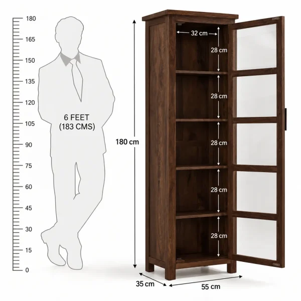 The Attic Arkansas Multipurpose Cabinet - Solid Wood Bookshelf and Kitchen Cabinet with Walnut Matte Finish