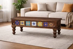 KL-1915AW (1) The Attic Lewiston Coffee Table - Solid Sheesham Wood Centre Table with Walnut Matte Finish for Rustic Living Room Decor