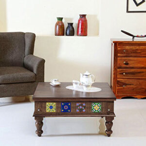 The Attic Lewiston Coffee Table - Solid Sheesham Wood Centre Table with Walnut Matte Finish for Rustic Living Room Decor