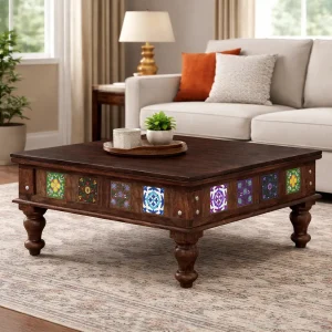 The Attic Lewiston Coffee Table - Solid Sheesham Wood Centre Table with Walnut Matte Finish for Rustic Living Room Decor