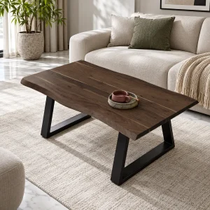 KL-2159W (1) The Attic Live Edge Coffee Table - Solid Wood Classy Centre Table with Walnut Matte Finish