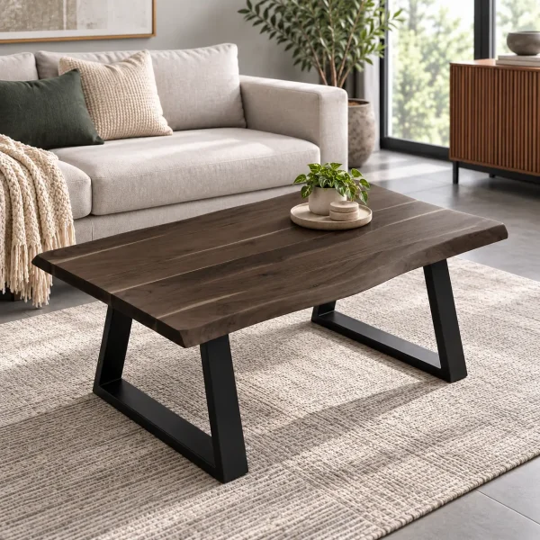 The Attic Live Edge Coffee Table - Solid Wood Classy Centre Table with Walnut Matte Finish