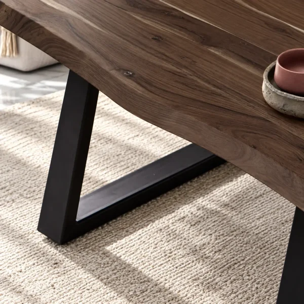 The Attic Live Edge Coffee Table - Solid Wood Classy Centre Table with Walnut Matte Finish