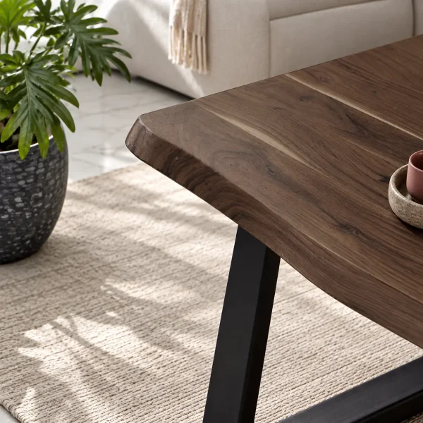 The Attic Live Edge Coffee Table - Solid Wood Classy Centre Table with Walnut Matte Finish