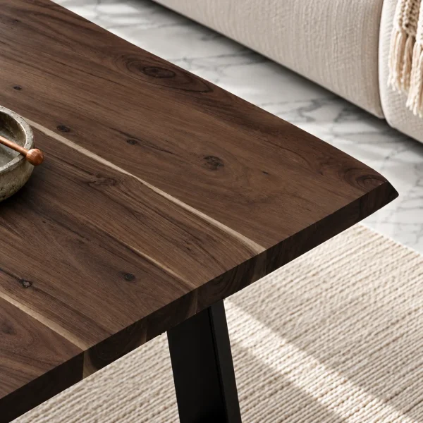 The Attic Live Edge Coffee Table - Solid Wood Classy Centre Table with Walnut Matte Finish