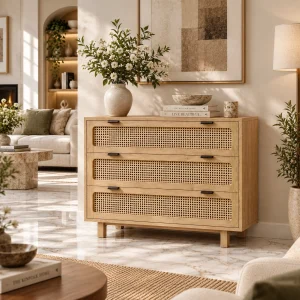 KL-2171 (1) The Attic Panamara Chest of Drawers: Kitchen and Living Room Storage Solution | Solid Mango Wood with Natural Matte Finish