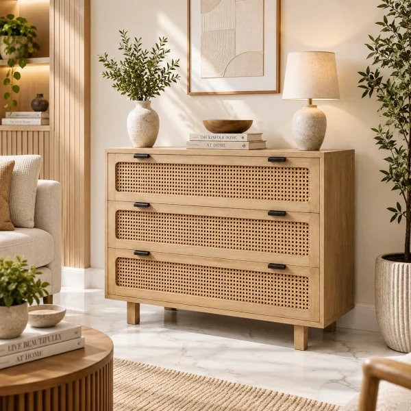 KL-2171 (2) The Attic Panamara Chest of Drawers: Kitchen and Living Room Storage Solution | Solid Mango Wood with Natural Matte Finish