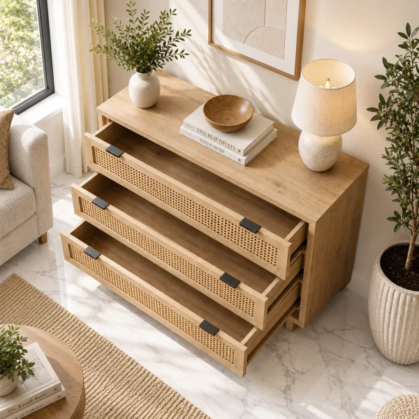 KL-2171 (3) The Attic Panamara Chest of Drawers: Kitchen and Living Room Storage Solution | Solid Mango Wood with Natural Matte Finish