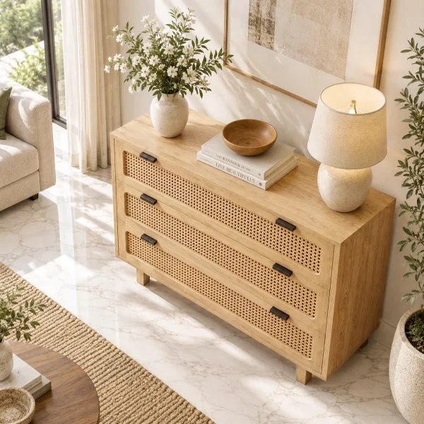 KL-2171 (4) The Attic Panamara Chest of Drawers: Kitchen and Living Room Storage Solution | Solid Mango Wood with Natural Matte Finish