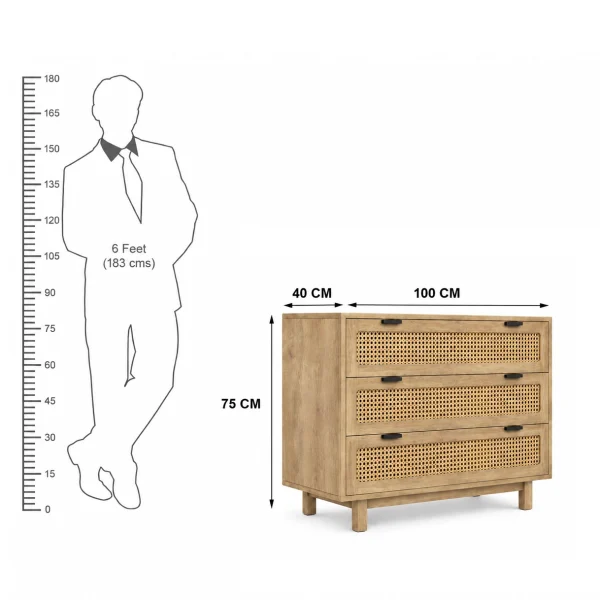 KL-2171 (6) The Attic Panamara Chest of Drawers: Kitchen and Living Room Storage Solution | Solid Mango Wood with Natural Matte Finish