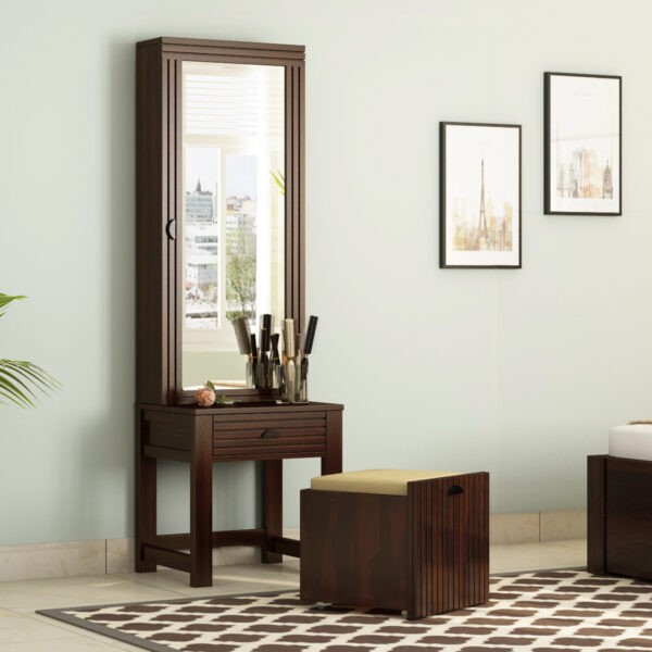 The Attic Beru Dressing Table For Bedroom|Walnut Matt Finish