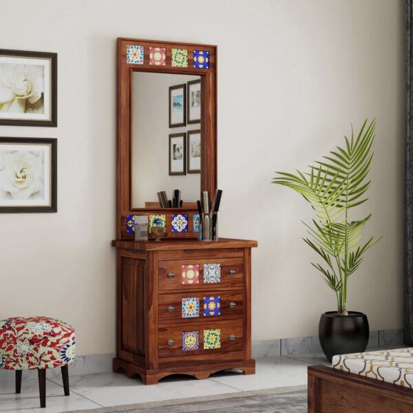 The Attic Baran Dressing Table For Bedroom|Solid Wood|Honey Matt Finish