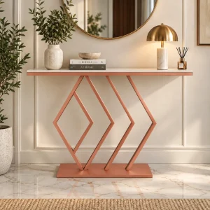 KL-2205C (1) The Attic Olga Console Table: Chic Marble and Iron Design | White + Copper Matt Finish