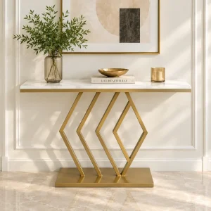 KL-2205G (1) The Attic Olga Console Table: Marble + Iron Design | White + Gold Matt Finish