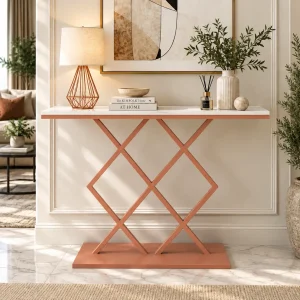 The Attic Avril Console Table: Marble + Iron Design | White + Copper Matt Finish