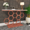 The Attic Lamda Console Table For Living Room|Marble + Iron|White + Copper Matt Finish