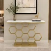 KL-2207G (1) The Attic Lamda Console Table For Living Room|Marble + Iron|White + Gold Matt Finish