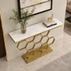 KL-2207G (3) The Attic Lamda Console Table For Living Room|Marble + Iron|White + Gold Matt Finish