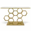 KL-2207G (7) The Attic Lamda Console Table For Living Room|Marble + Iron|White + Gold Matt Finish
