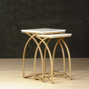 The Attic Artic Set: Exquisite Marble and Iron Tables for Living Room | White and Gold Matt Finish