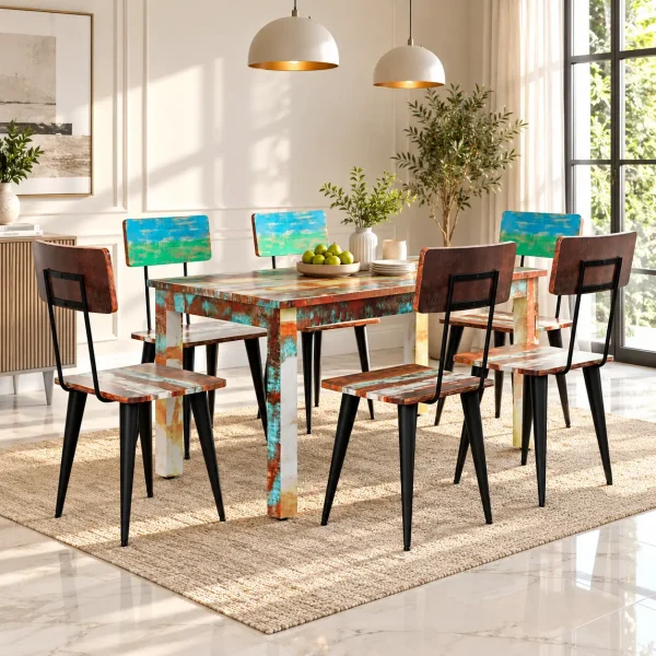 The Attic Oneworld Six Seater Dining Set In Multicolor