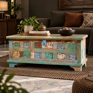 KL-272 (1) The Attic Houston Coffee Table | Multicolor Distress Shades of Blue