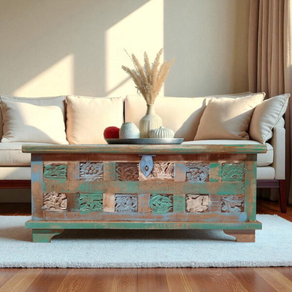 The Attic Houston Coffee Table  |  Multicolor Distress Shades of Blue
