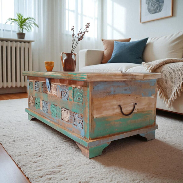 The Attic Houston Coffee Table  |  Multicolor Distress Shades of Blue