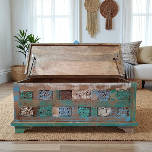 The Attic Houston Coffee Table  |  Multicolor Distress Shades of Blue