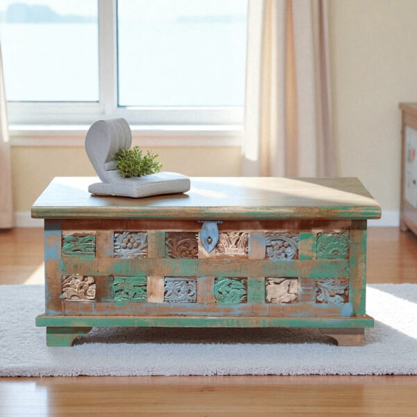 The Attic Houston Coffee Table  |  Multicolor Distress Shades of Blue