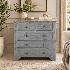 The Attic 5 Drawer Chest|Distress Grey Matte Finish