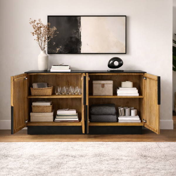 The Attic Georgia Sideboard Large Black + Natural Matte Finish