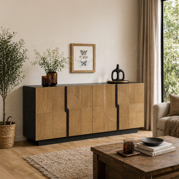 The Attic Georgia Sideboard Large Black + Natural Matte Finish