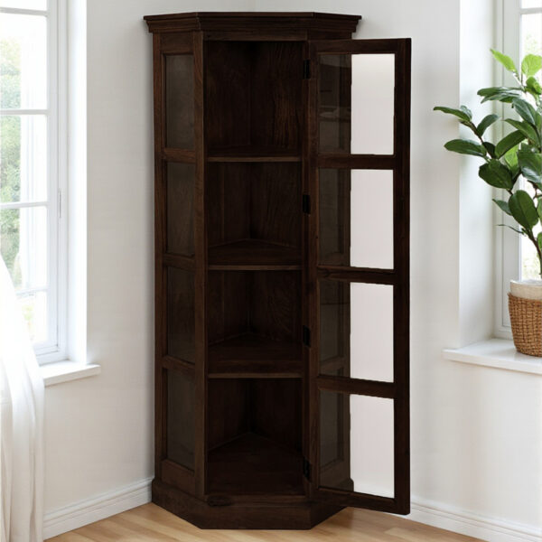 The Attic Ines Multipurpose Cabinet - Solid Mango Wood Bookshelf and Kitchen Cabinet with Walnut Matte Finish