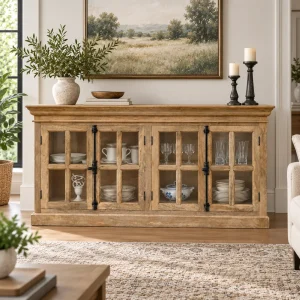 KL-2283 (1) The Attic Oregon Sideboard | Natural Finish With Glass