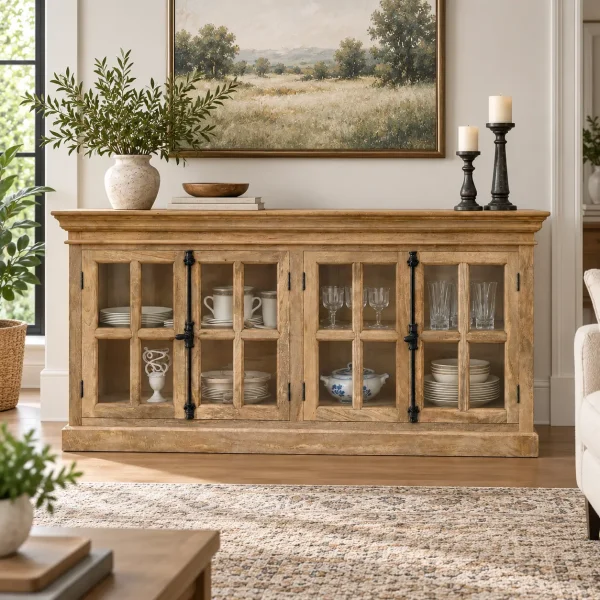 KL-2283 (1) The Attic Oregon Sideboard | Natural Finish With Glass