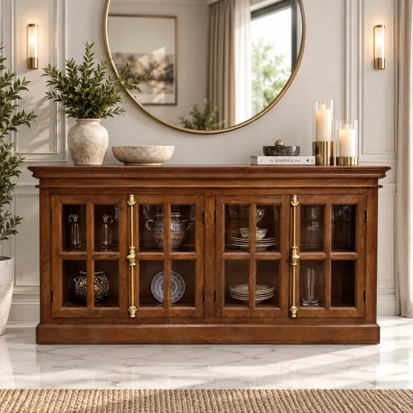 KL-2283H (1) The Attic Oregon Sideboard | Honey Finish With Glass