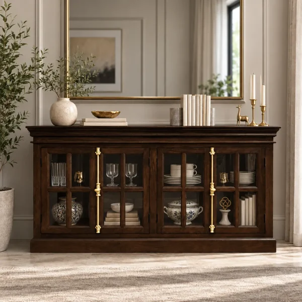 KL-2283W (1) The Attic Oregon Sideboard | Walnut Finish With Glass