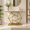 KL-2204G (1) The Attic Girda Console Table for Living Room, Marble + Iron, White + Gold Matt Finish