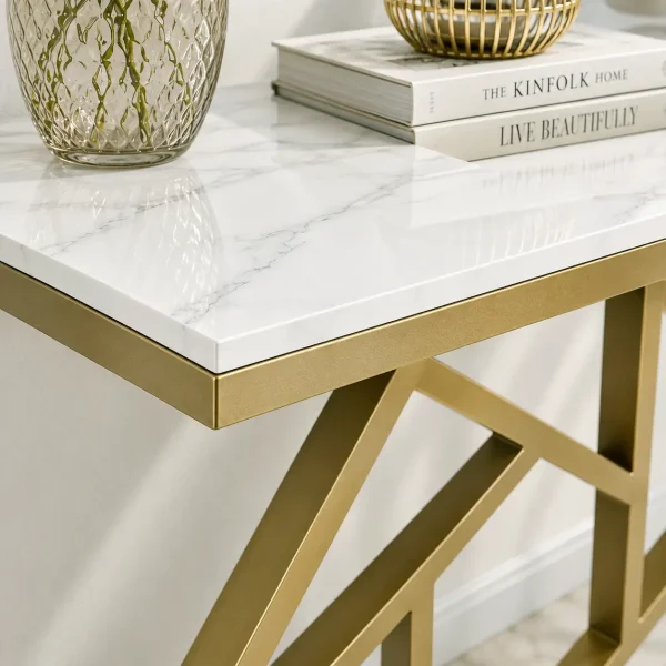 KL-2204G (7) The Attic Girda Console Table for Living Room, Marble + Iron, White + Gold Matt Finish